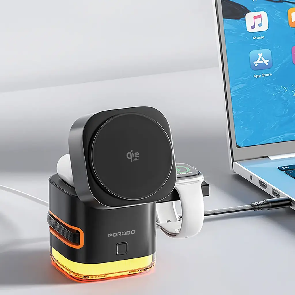 Porodo Xpert 5-In-1 Wireless Charger with LED Light - Black